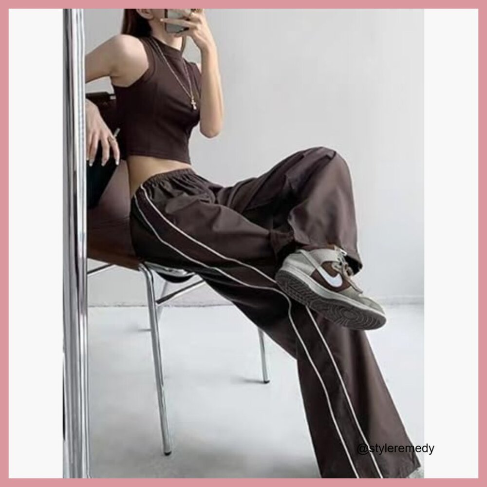 Polyester Sweatpants with Elastic Waist Wide Leg Track Pants - Picture 5 of 7